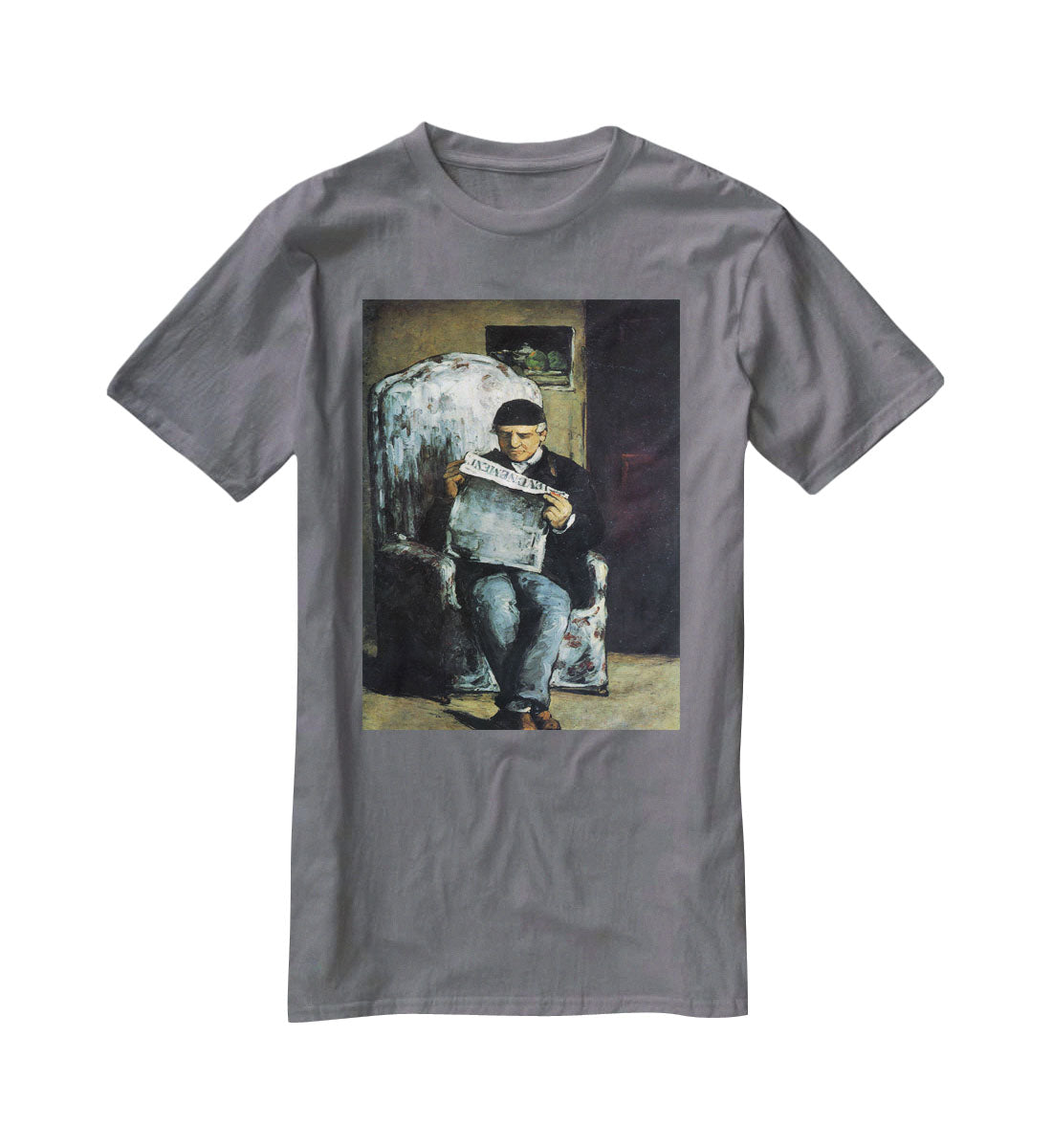 Portrait of Louis-Auguste Cezanne the father of the artist reading from L'EvÇnement by Cezanne T-Shirt - Canvas Art Rocks - 3