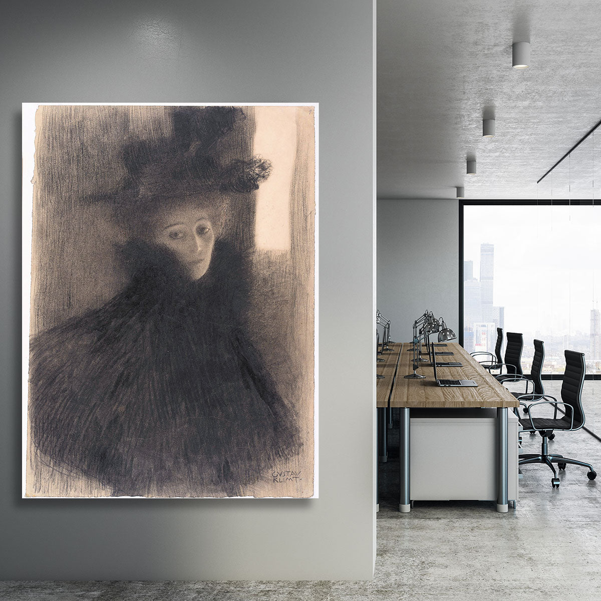 Portrait of a Lady with Cape and Hat by Klimt Canvas Print or Poster - Canvas Art Rocks - 3