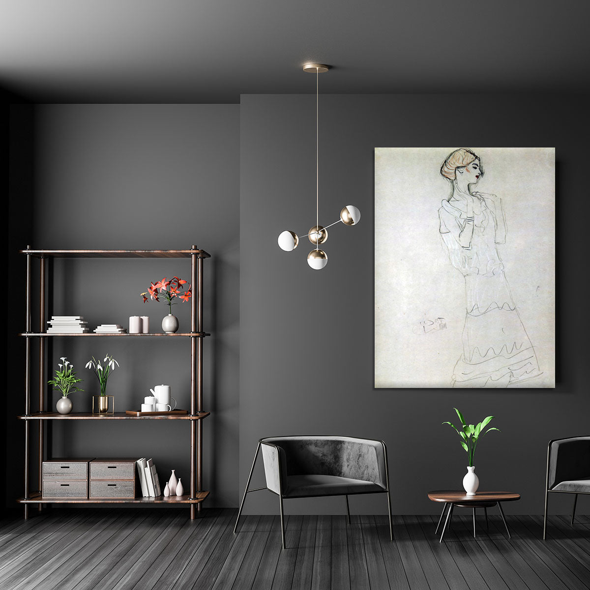 Profile standing female figure with raised arms by Klimt Canvas Print or Poster - Canvas Art Rocks - 5