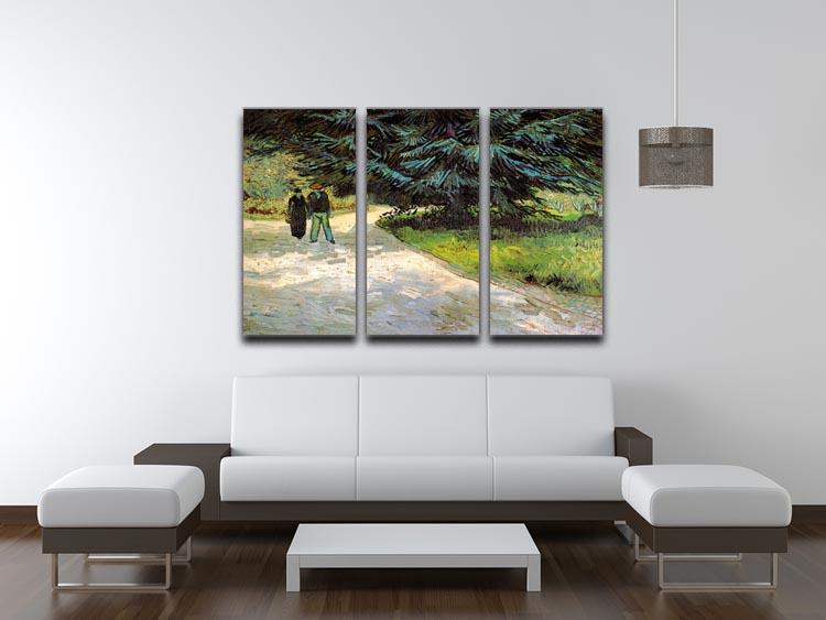 Public Garden with Couple and Blue Fir Tree The Poet s Garden III by Van Gogh 3 Split Panel Canvas Print - Canvas Art Rocks - 4