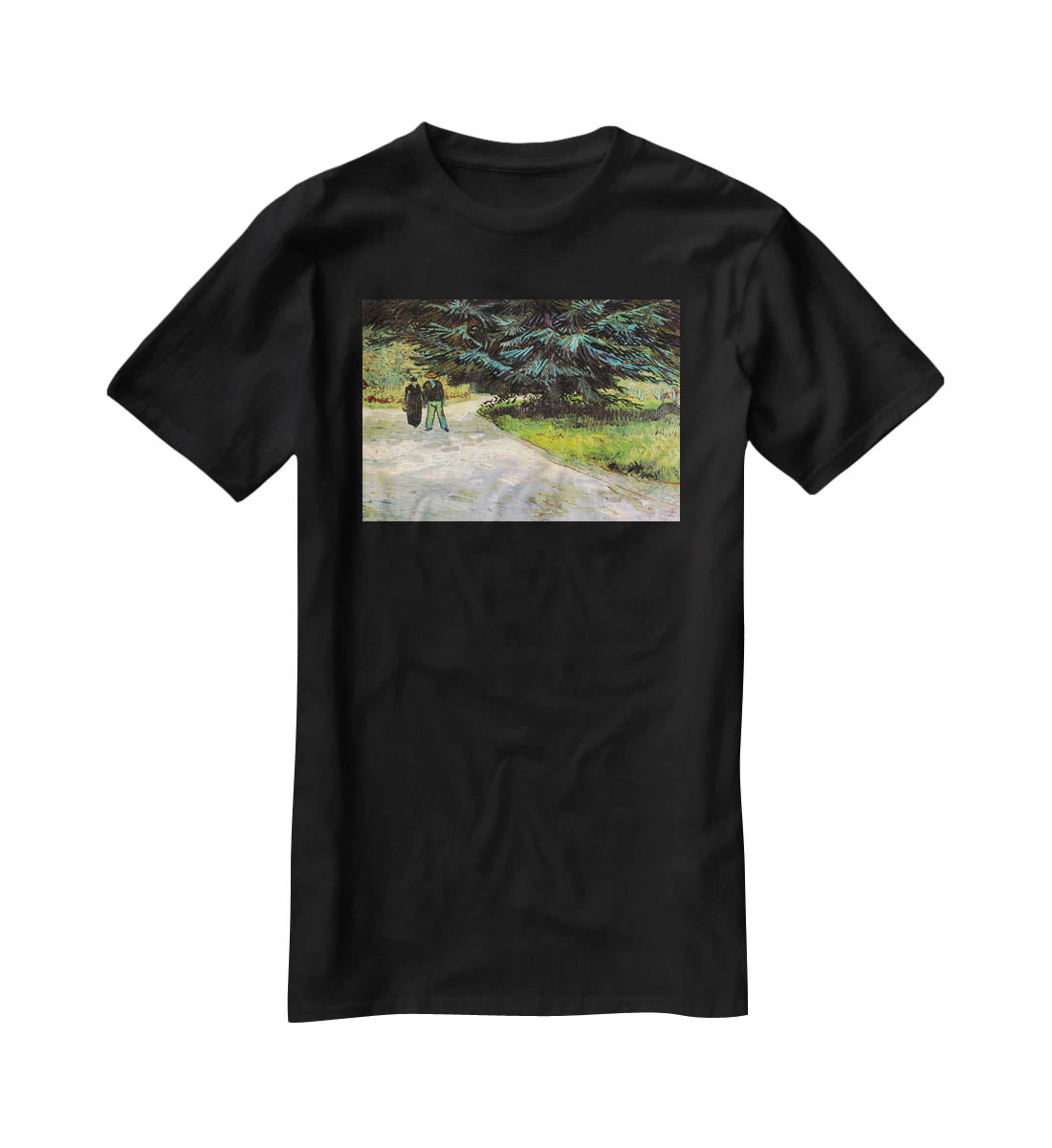 Public Garden with Couple and Blue Fir Tree The Poet s Garden III by Van Gogh T-Shirt - Canvas Art Rocks - 1