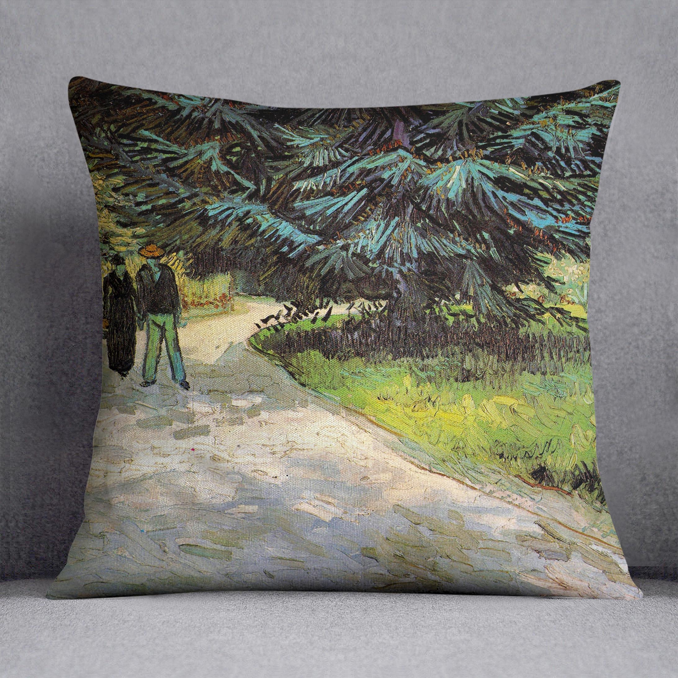 Public Garden with Couple and Blue Fir Tree The Poet s Garden III by Van Gogh Cushion