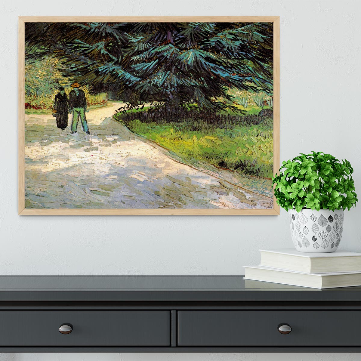 Public Garden with Couple and Blue Fir Tree The Poet s Garden III by Van Gogh Framed Print - Canvas Art Rocks - 4