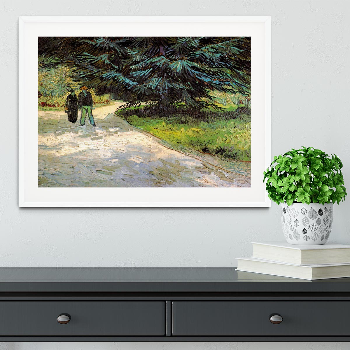 Public Garden with Couple and Blue Fir Tree The Poet s Garden III by Van Gogh Framed Print - Canvas Art Rocks - 5