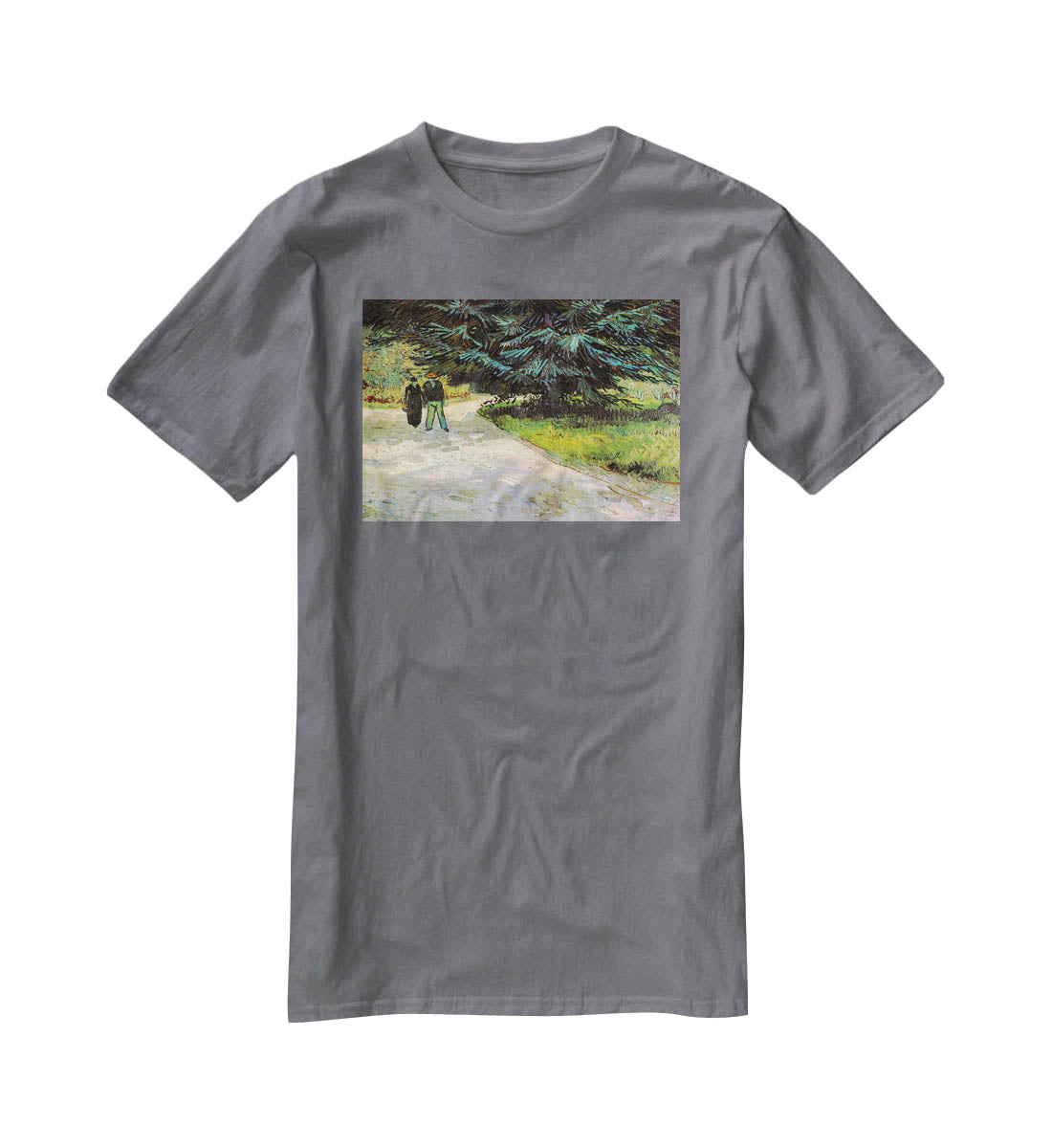 Public Garden with Couple and Blue Fir Tree The Poet s Garden III by Van Gogh T-Shirt - Canvas Art Rocks - 3