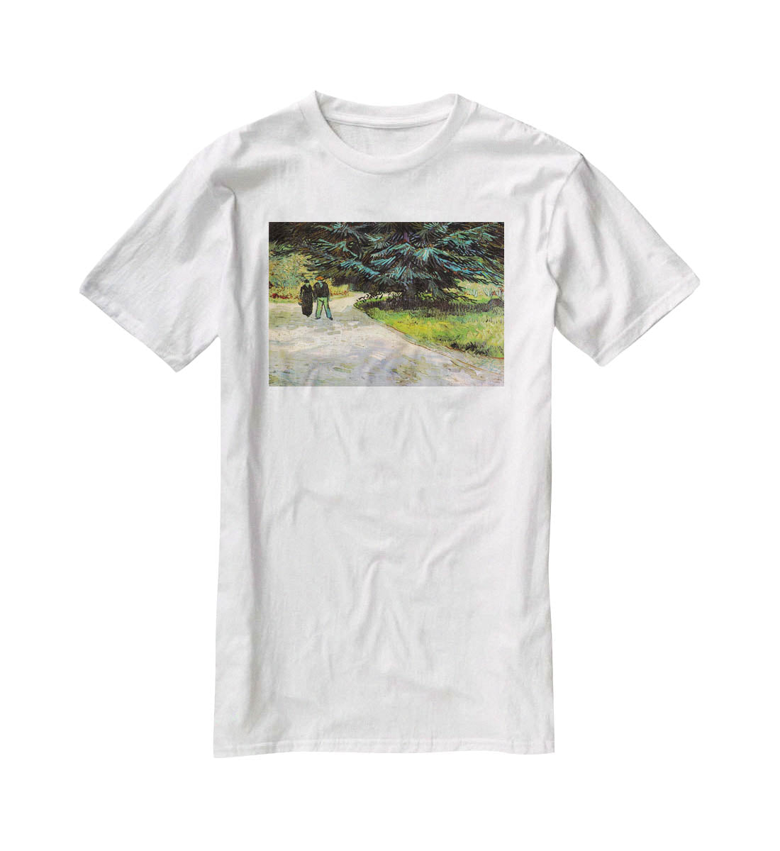 Public Garden with Couple and Blue Fir Tree The Poet s Garden III by Van Gogh T-Shirt - Canvas Art Rocks - 5