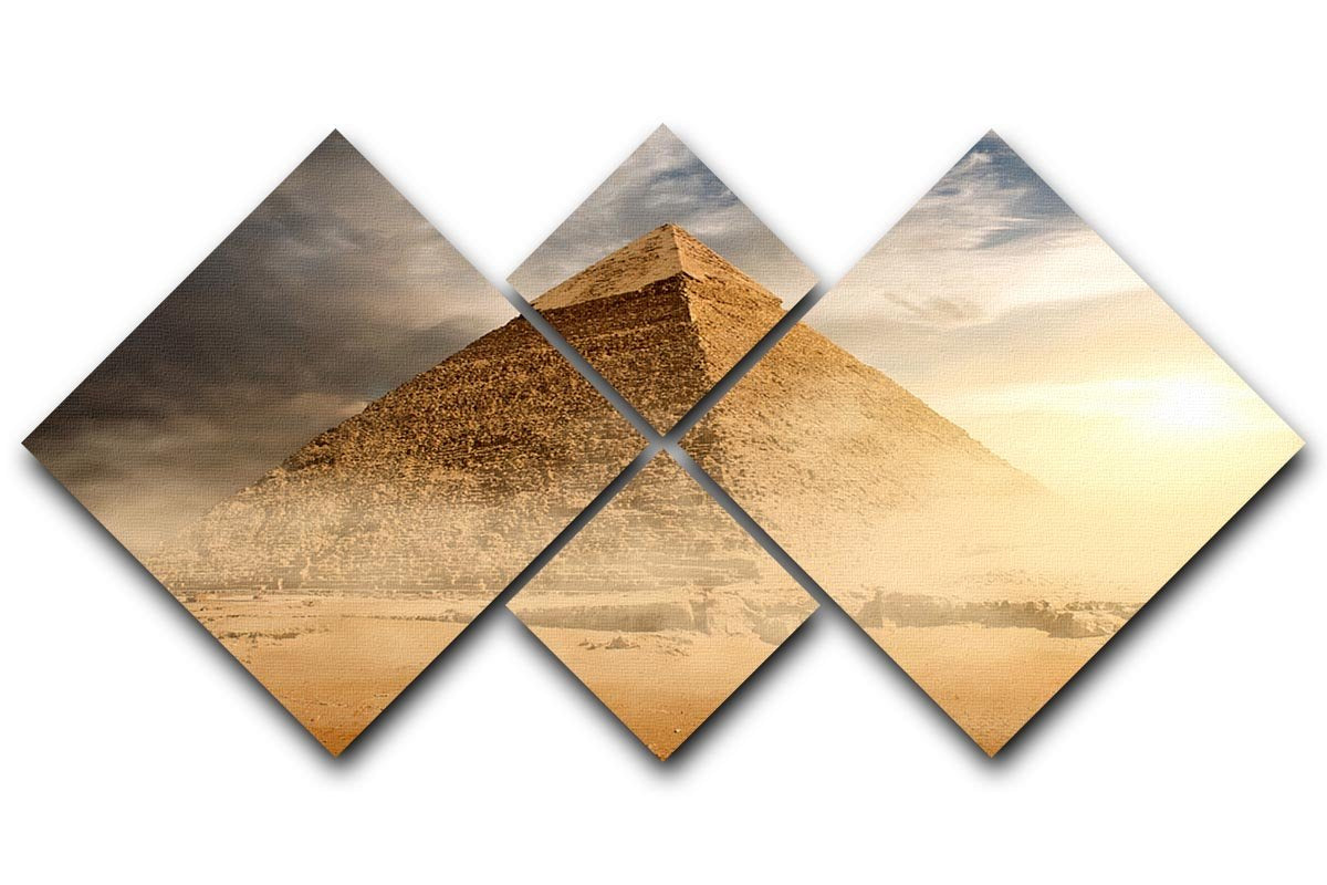 Pyramid in sand dust under clouds 4 Square Multi Panel Canvas - Canvas Art Rocks - 1