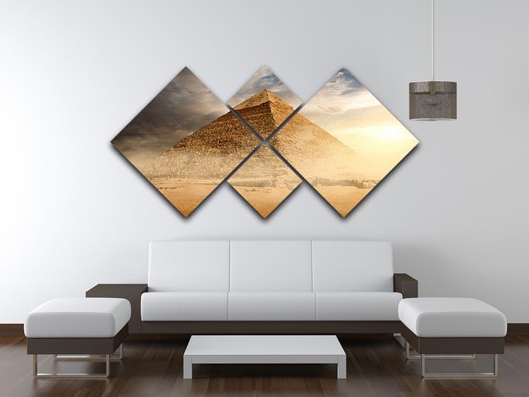Pyramid in sand dust under clouds 4 Square Multi Panel Canvas - Canvas Art Rocks - 3