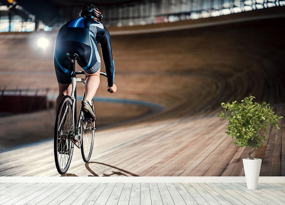 Racing cyclist on velodrome Wall Mural Wallpaper - Canvas Art Rocks - 4