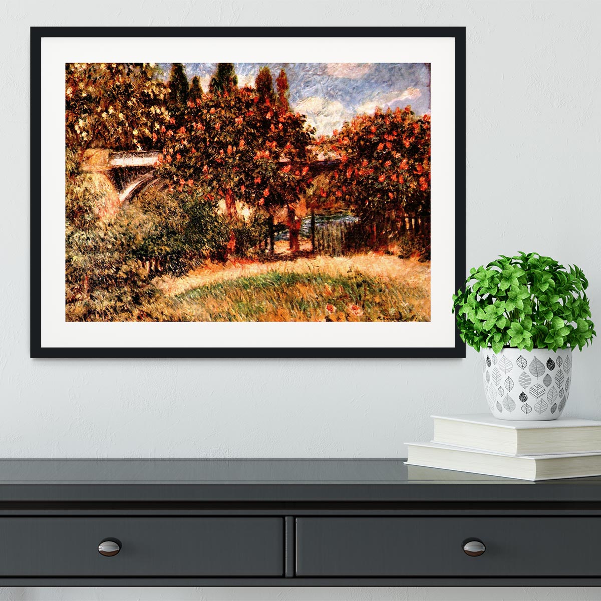 Railway bridge of Chatou by Renoir Framed Print - Canvas Art Rocks - 1