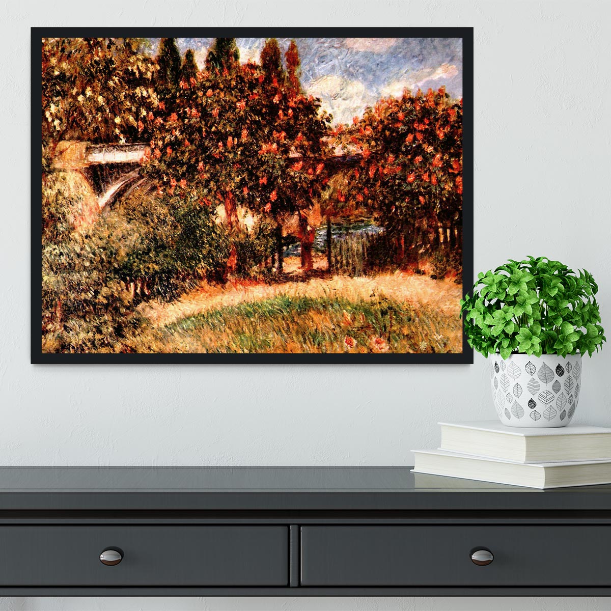 Railway bridge of Chatou by Renoir Framed Print - Canvas Art Rocks - 2