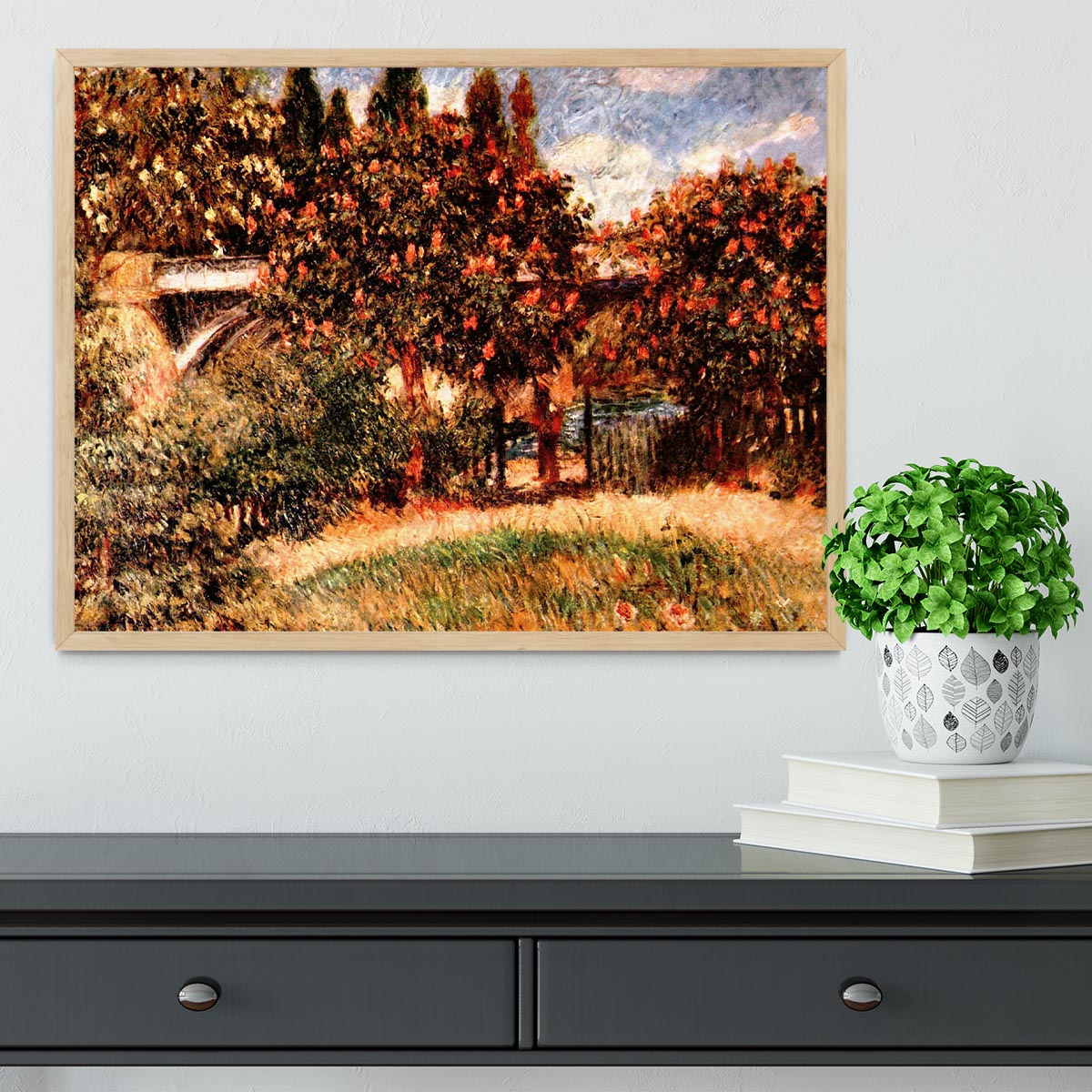 Railway bridge of Chatou by Renoir Framed Print - Canvas Art Rocks - 4