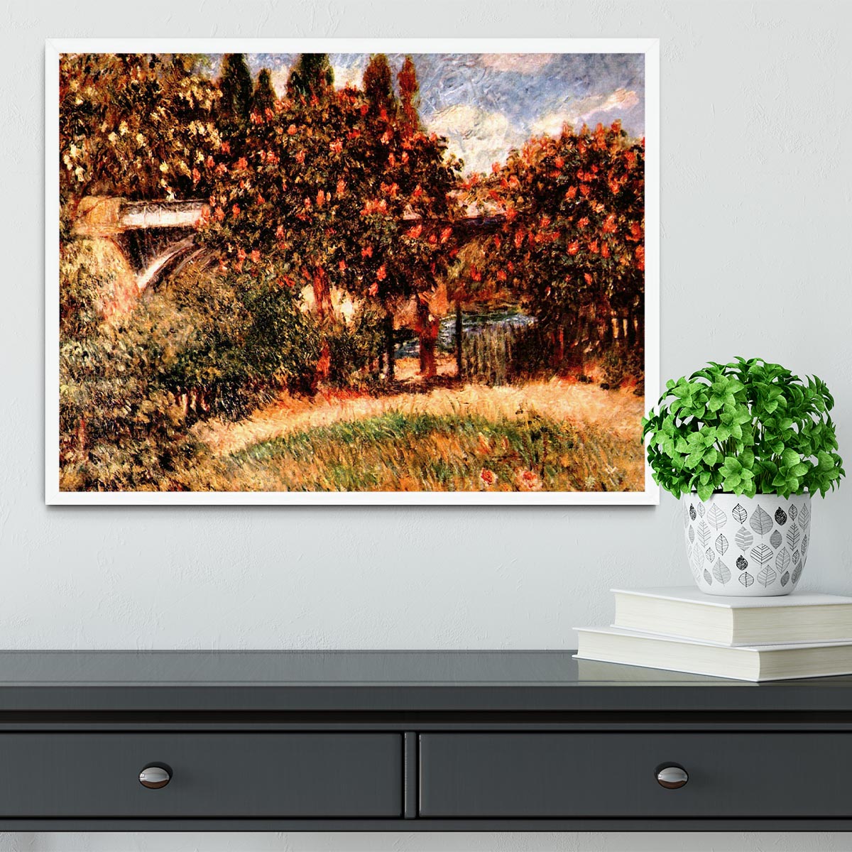 Railway bridge of Chatou by Renoir Framed Print - Canvas Art Rocks -6