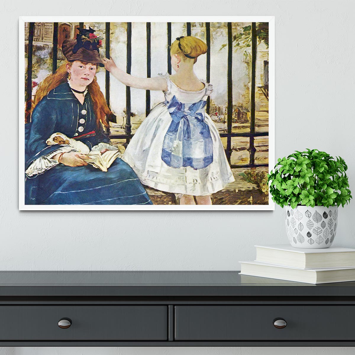 Railway by Manet Framed Print - Canvas Art Rocks -6