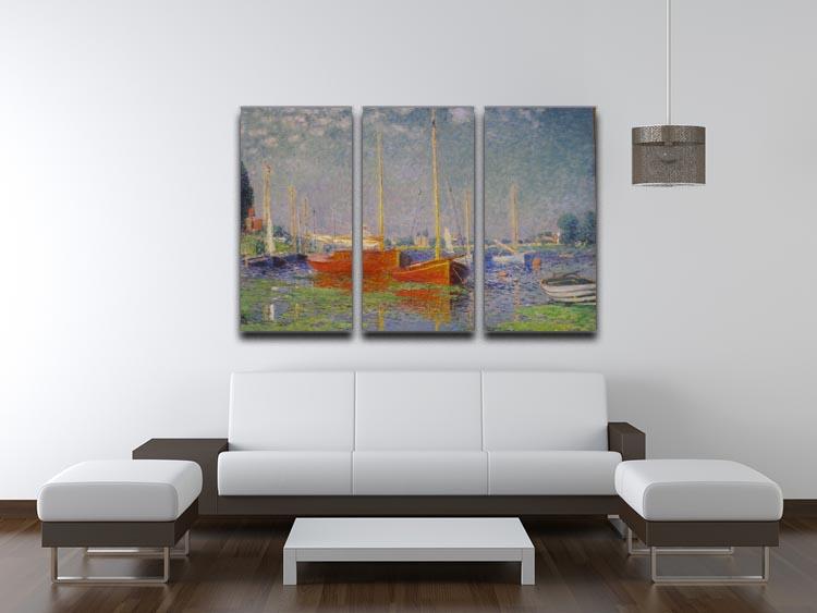 Red Boats at Argenteuil by Monet Split Panel Canvas Print - Canvas Art Rocks - 4