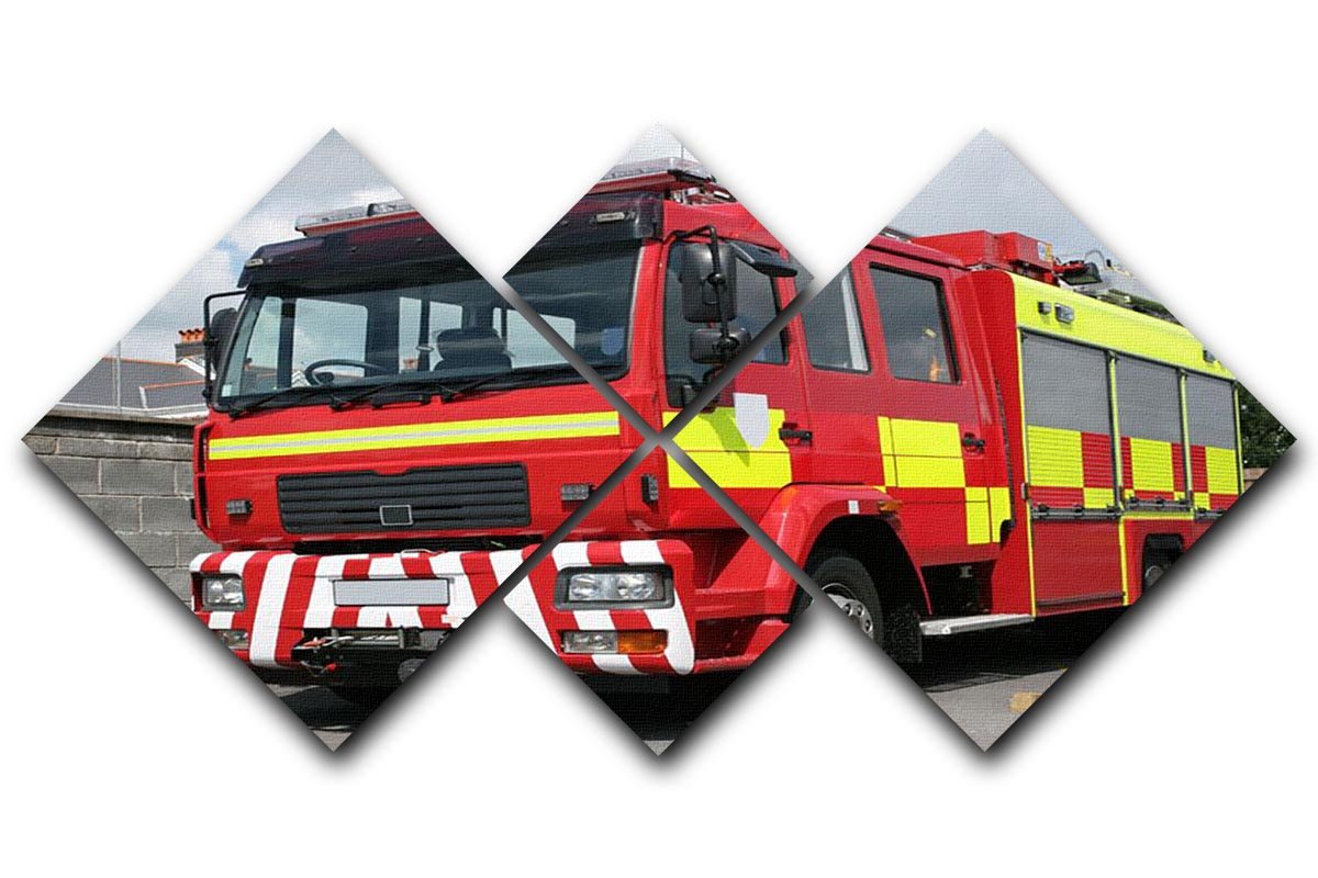 Red British fire engine 4 Square Multi Panel Canvas - Canvas Art Rocks - 1