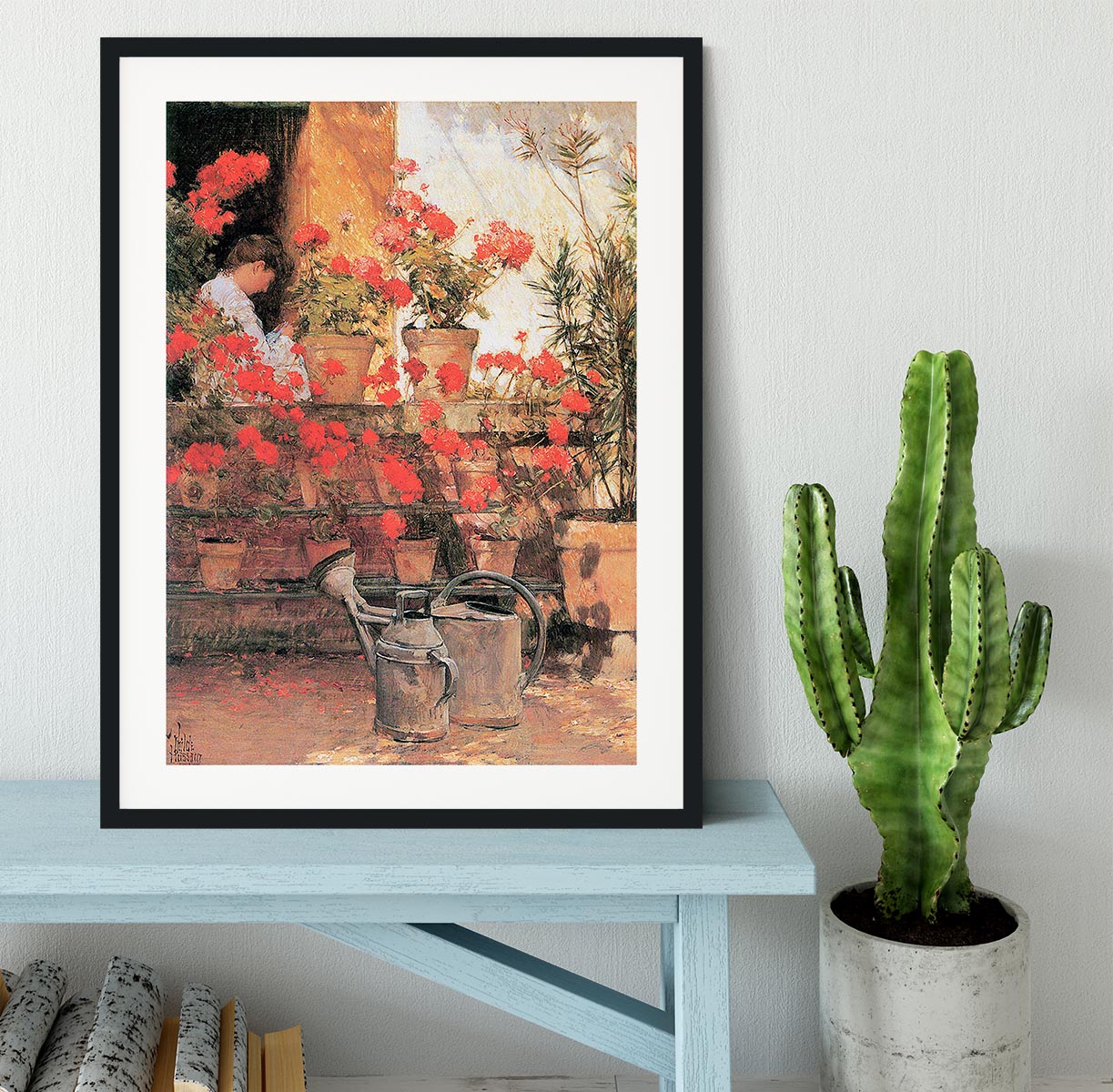 Red Geraniums by Hassam Framed Print - Canvas Art Rocks - 1
