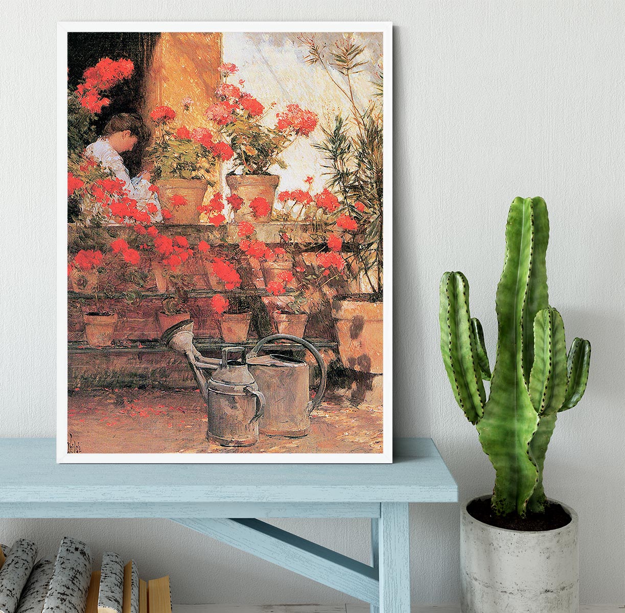 Red Geraniums by Hassam Framed Print - Canvas Art Rocks -6
