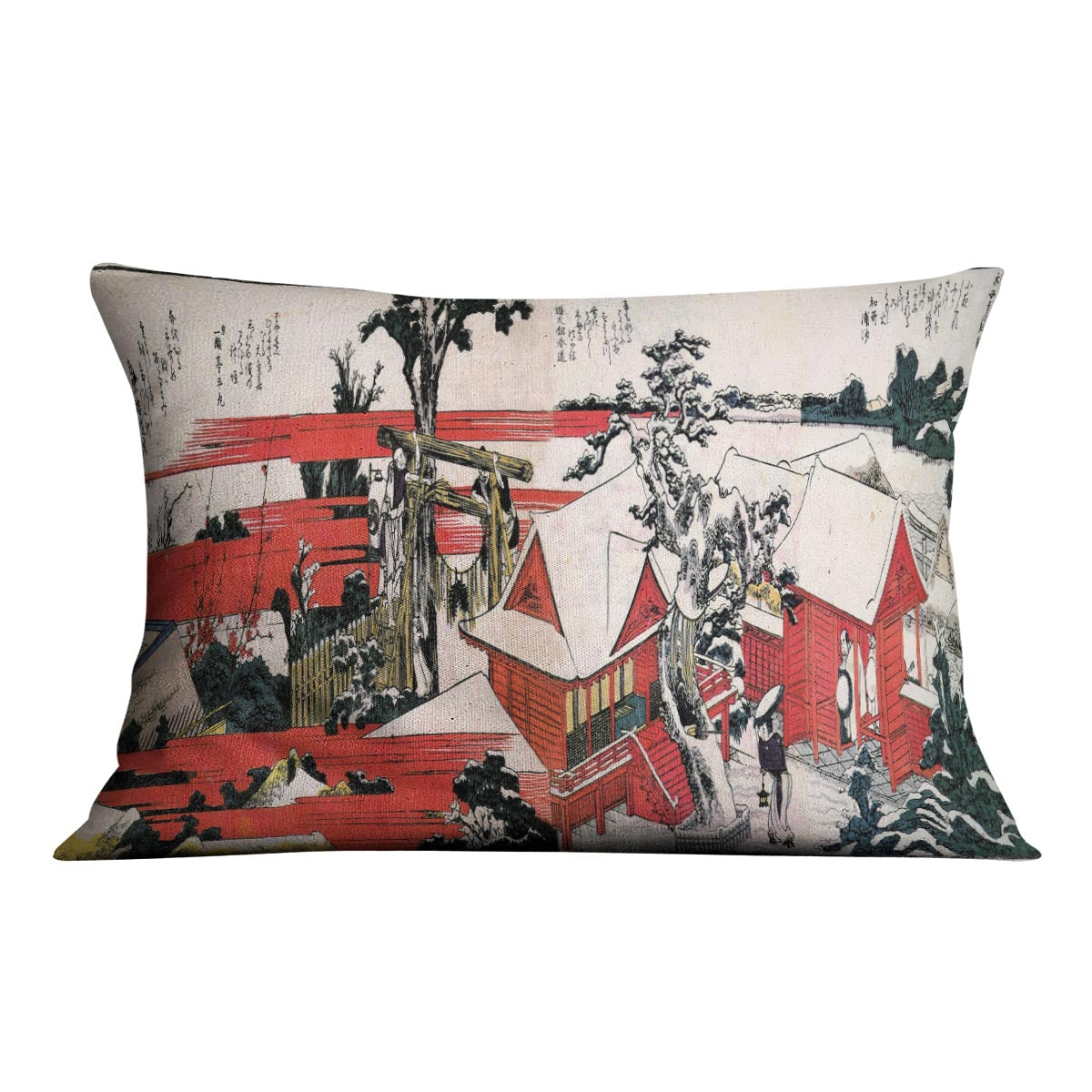 Red houses by Hokusai Cushion
