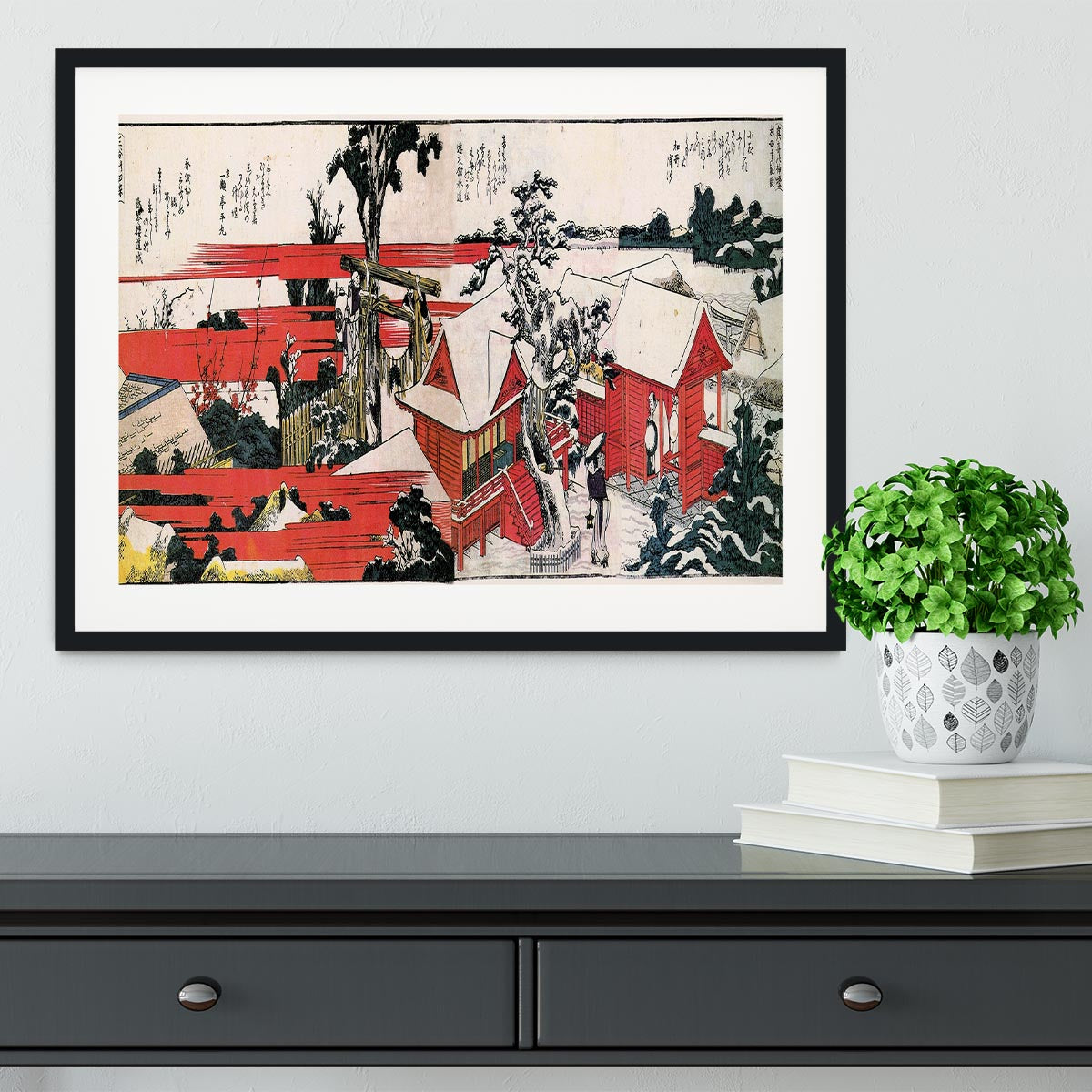 Red houses by Hokusai Framed Print - Canvas Art Rocks - 1