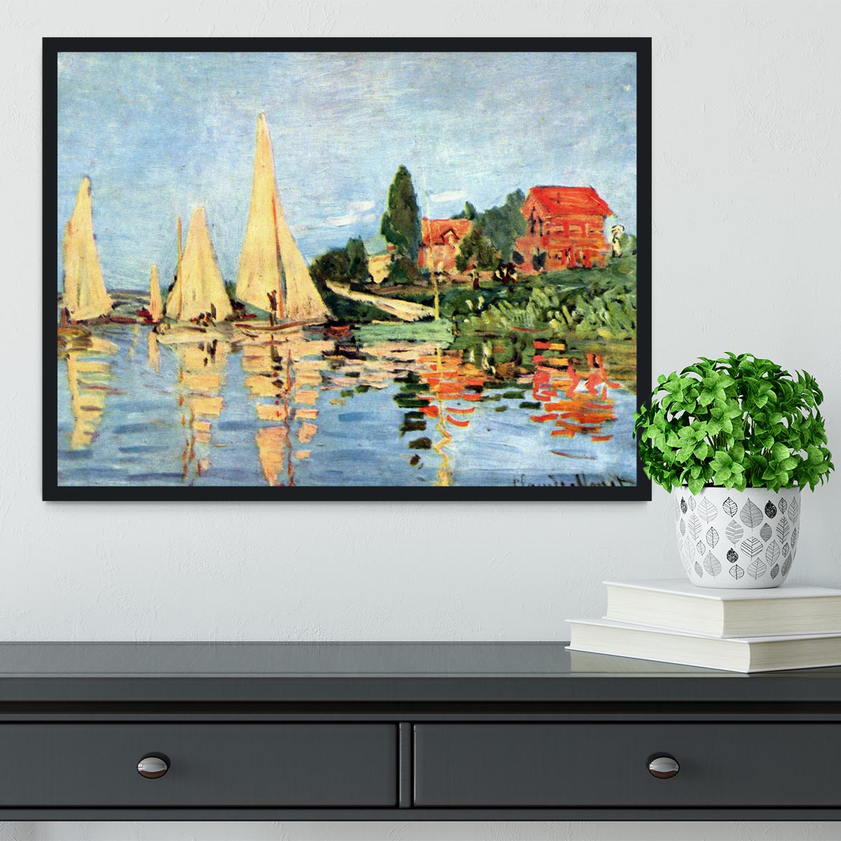 Regatta at Argenteuil by Monet Framed Print - Canvas Art Rocks - 2