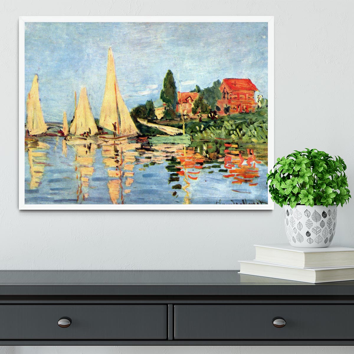 Regatta at Argenteuil by Monet Framed Print - Canvas Art Rocks -6