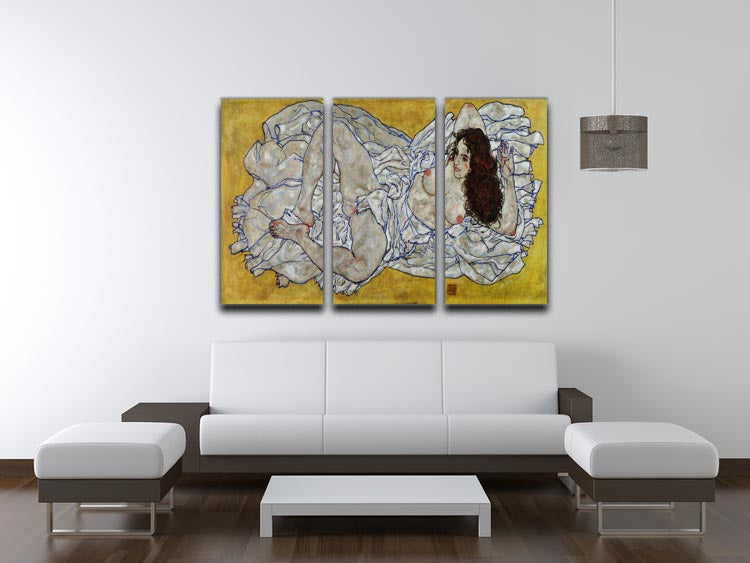 Resting nude by Egon Schiele 3 Split Panel Canvas Print - Canvas Art Rocks - 3
