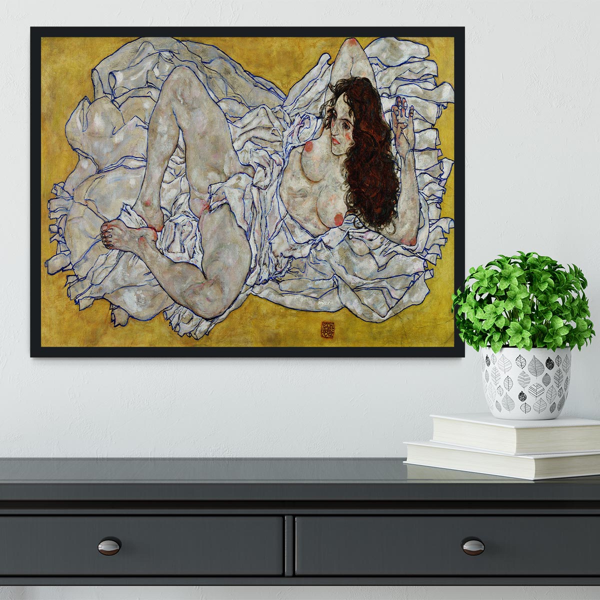 Resting nude by Egon Schiele Framed Print - Canvas Art Rocks - 2