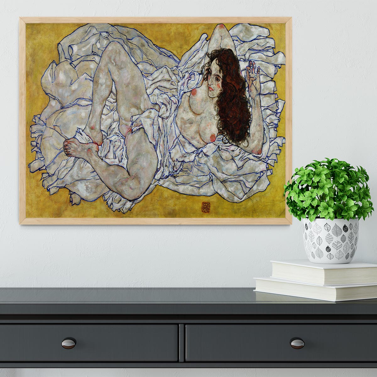 Resting nude by Egon Schiele Framed Print - Canvas Art Rocks - 4
