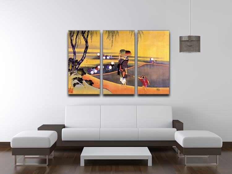 Rice fields by Hokusai 3 Split Panel Canvas Print - Canvas Art Rocks - 3