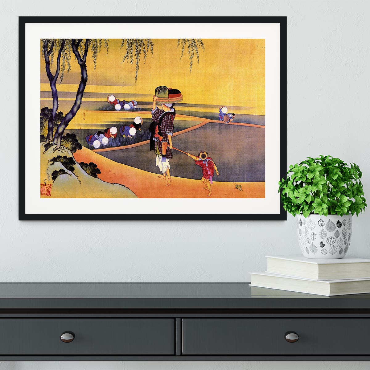 Rice fields by Hokusai Framed Print - Canvas Art Rocks - 1