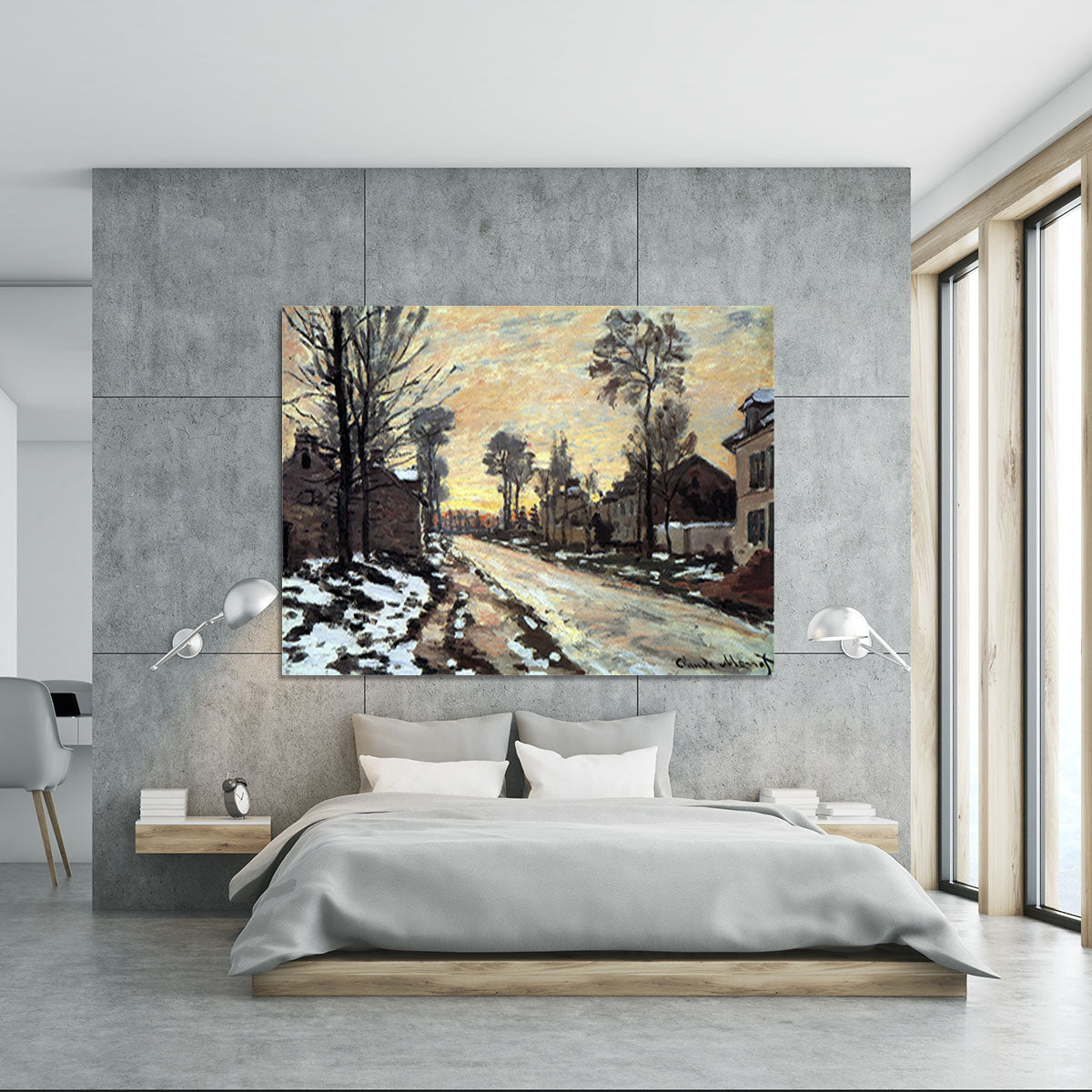 Road to Louveciennes melting snow children sunset by Monet Canvas Print or Poster - Canvas Art Rocks - 5