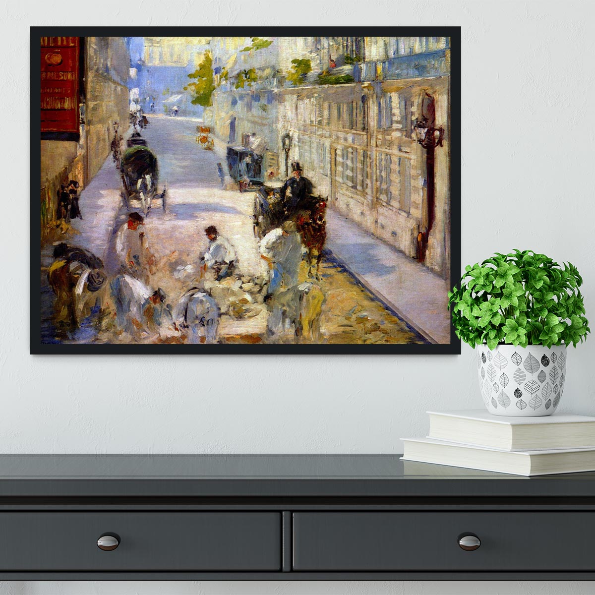 Road workers rue de Berne by Manet Framed Print - Canvas Art Rocks - 2