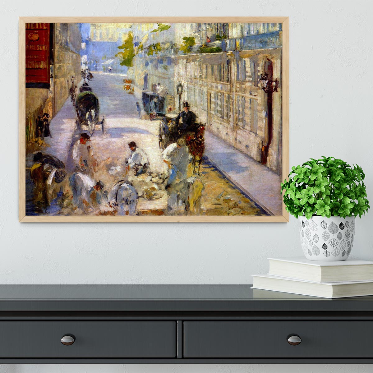 Road workers rue de Berne by Manet Framed Print - Canvas Art Rocks - 4