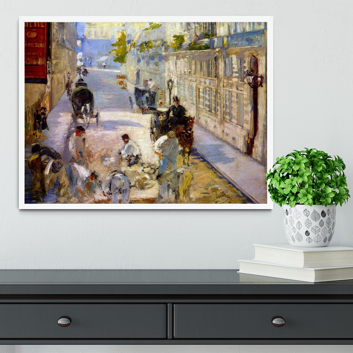 Road workers rue de Berne by Manet Framed Print - Canvas Art Rocks -6