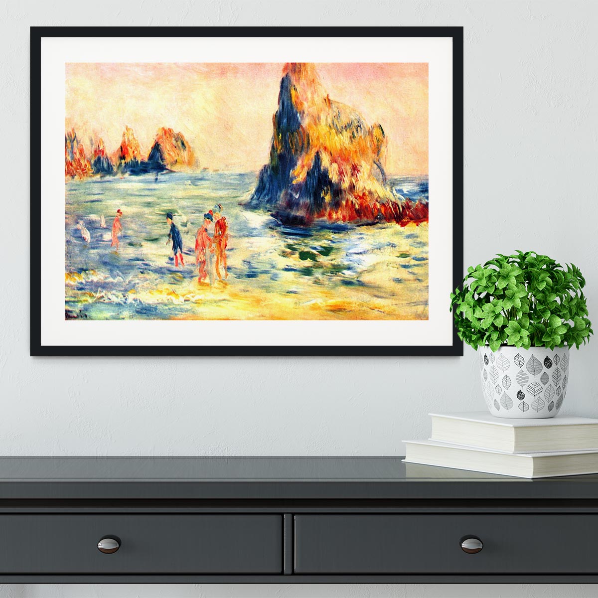 Rock cliffs in Guernsey by Renoir Framed Print - Canvas Art Rocks - 1