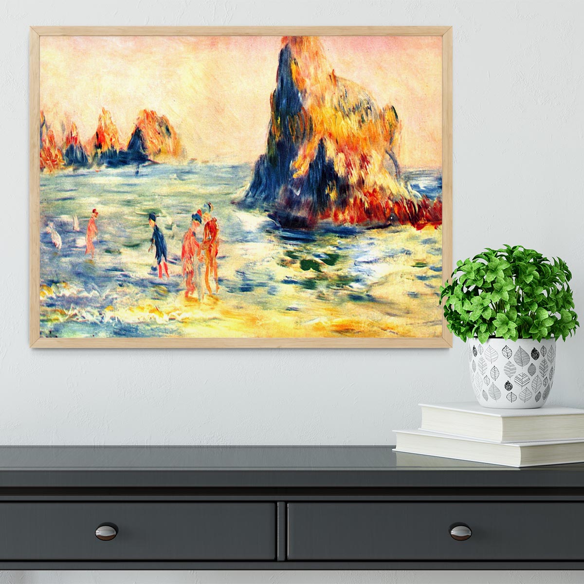 Rock cliffs in Guernsey by Renoir Framed Print - Canvas Art Rocks - 4