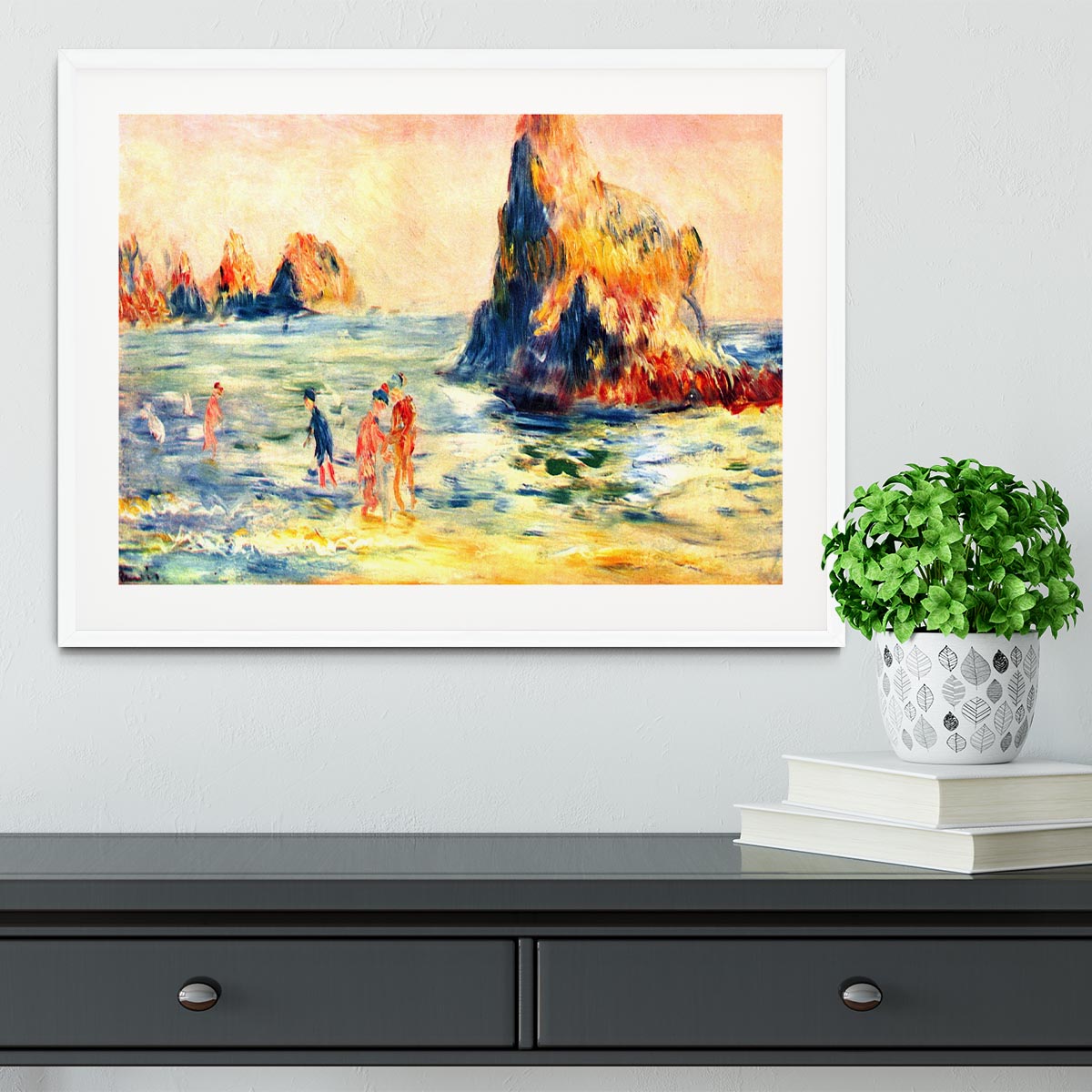 Rock cliffs in Guernsey by Renoir Framed Print - Canvas Art Rocks - 5