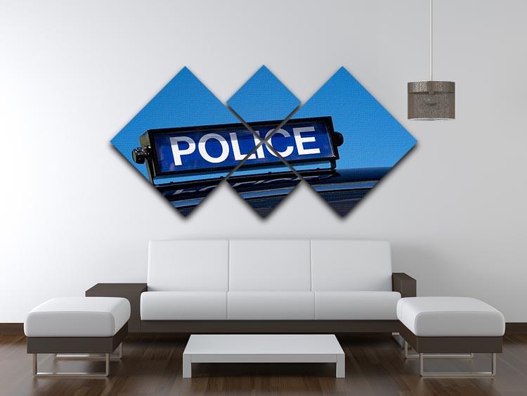 Rooftop sign on a vintage british police car 4 Square Multi Panel Canvas - Canvas Art Rocks - 3