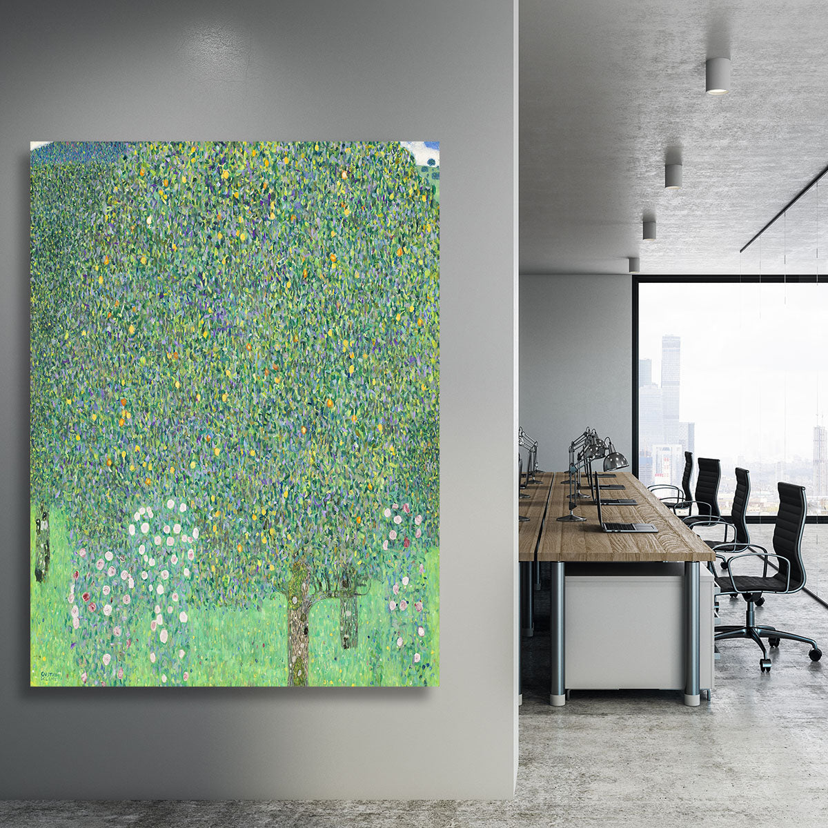 Rose bushes under the Trees by Klimt Canvas Print or Poster - Canvas Art Rocks - 3