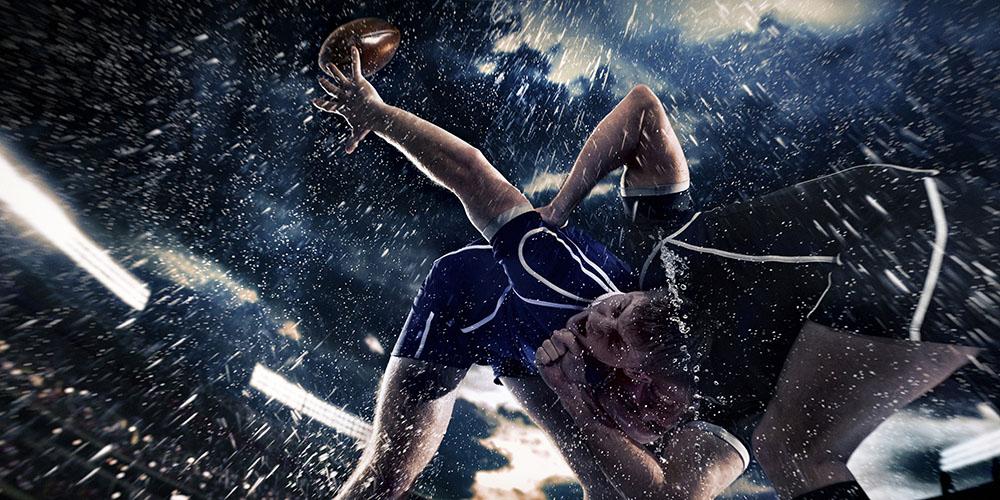 Rugby in the rain Wall Mural Wallpaper - Canvas Art Rocks - 1