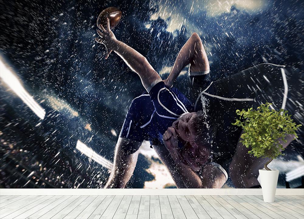 Rugby in the rain Wall Mural Wallpaper - Canvas Art Rocks - 4