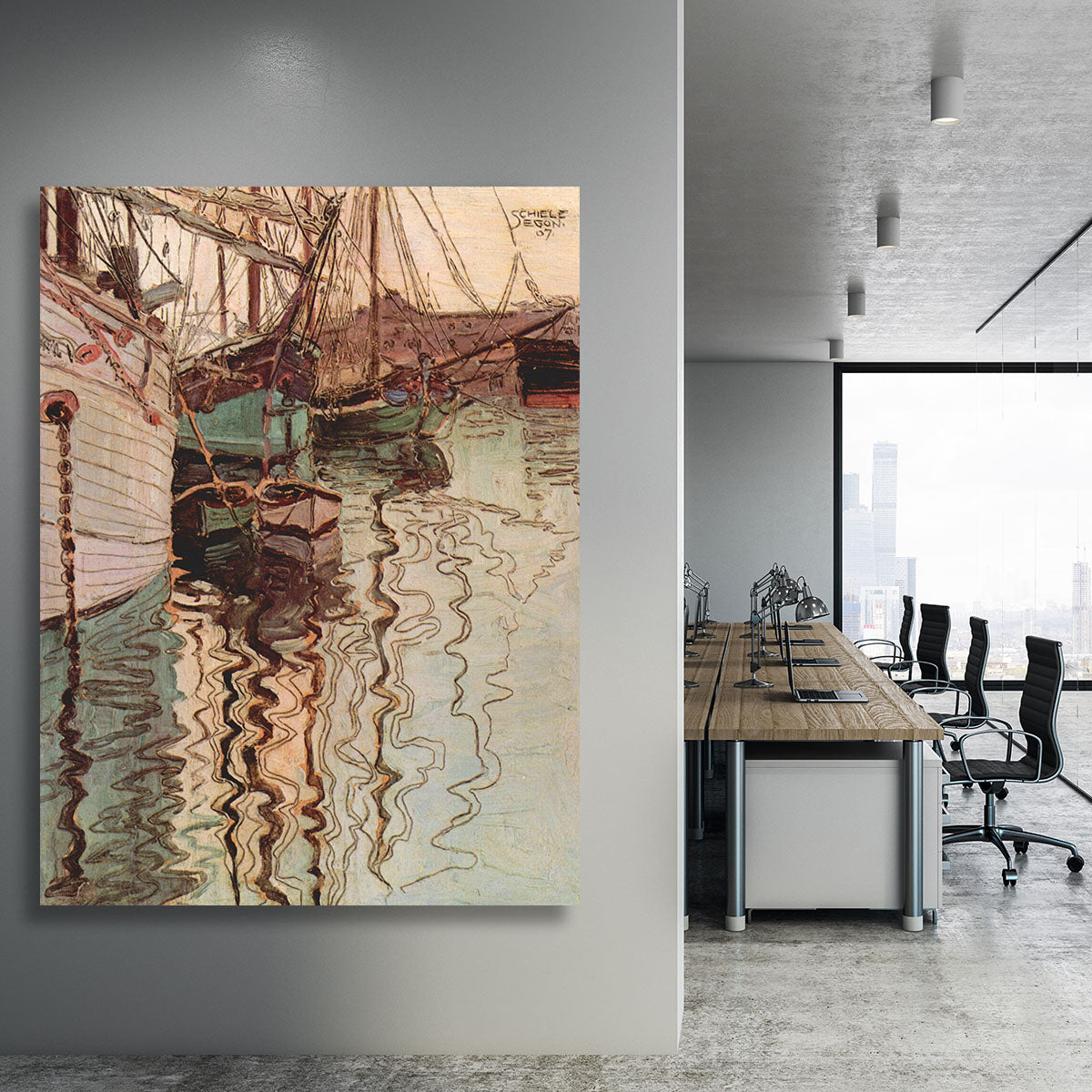 Sailboats in wellenbewegtem water The port of Trieste by Egon Schiele Canvas Print or Poster - Canvas Art Rocks - 3