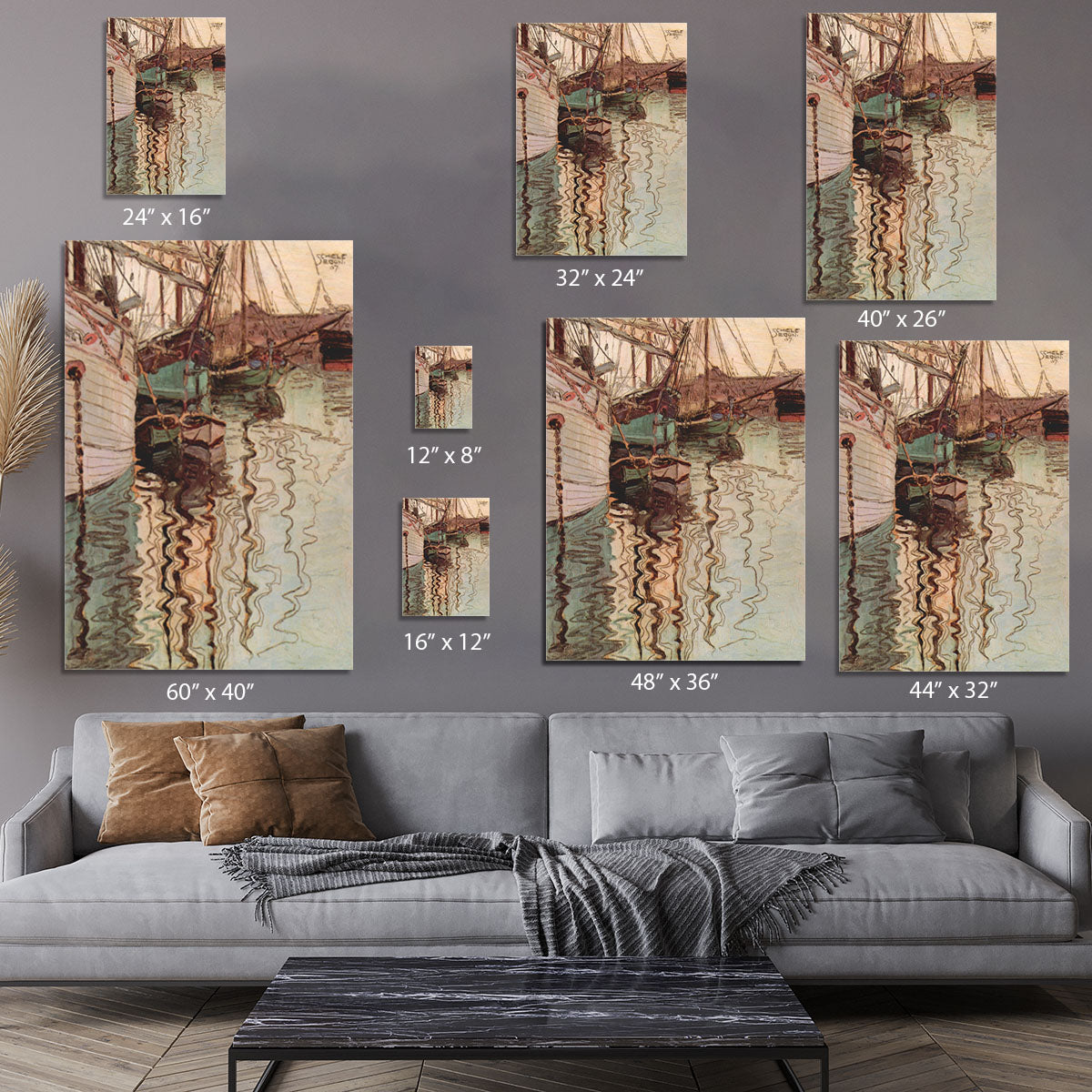 Sailboats in wellenbewegtem water The port of Trieste by Egon Schiele Canvas Print or Poster - Canvas Art Rocks - 7