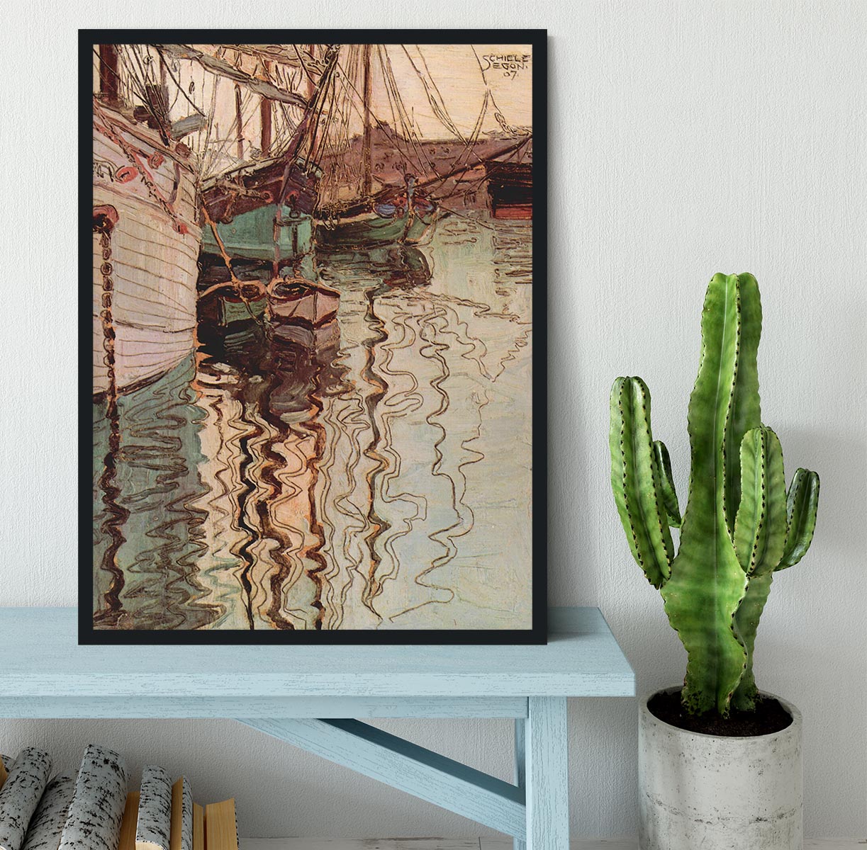 Sailboats in wellenbewegtem water The port of Trieste by Egon Schiele Framed Print - Canvas Art Rocks - 2