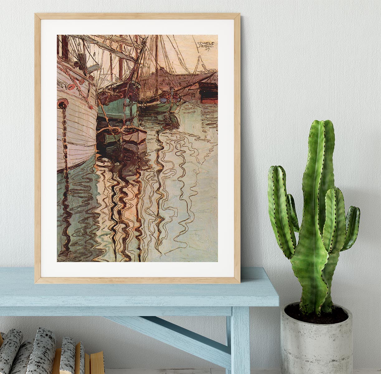 Sailboats in wellenbewegtem water The port of Trieste by Egon Schiele Framed Print - Canvas Art Rocks - 3