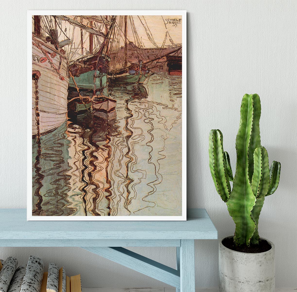 Sailboats in wellenbewegtem water The port of Trieste by Egon Schiele Framed Print - Canvas Art Rocks -6