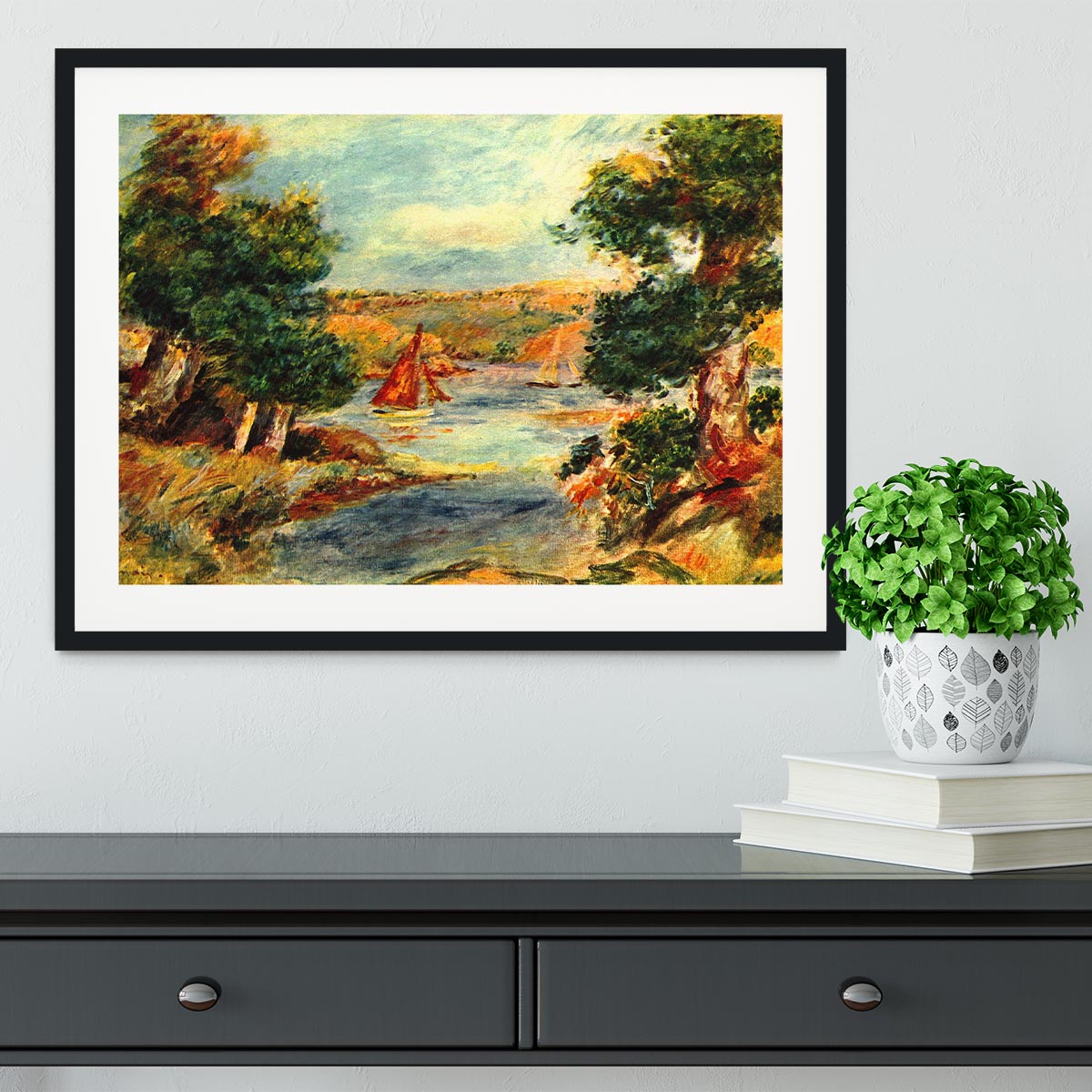 Sailing boats in Cagnes by Renoir Framed Print - Canvas Art Rocks - 1