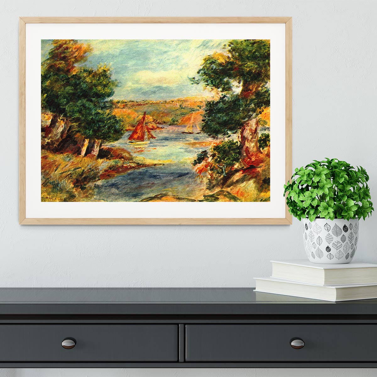 Sailing boats in Cagnes by Renoir Framed Print - Canvas Art Rocks - 3