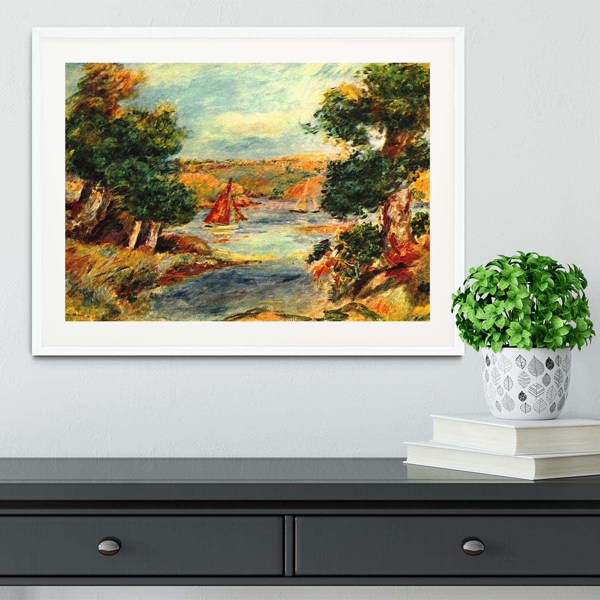 Sailing boats in Cagnes by Renoir Framed Print - Canvas Art Rocks - 5